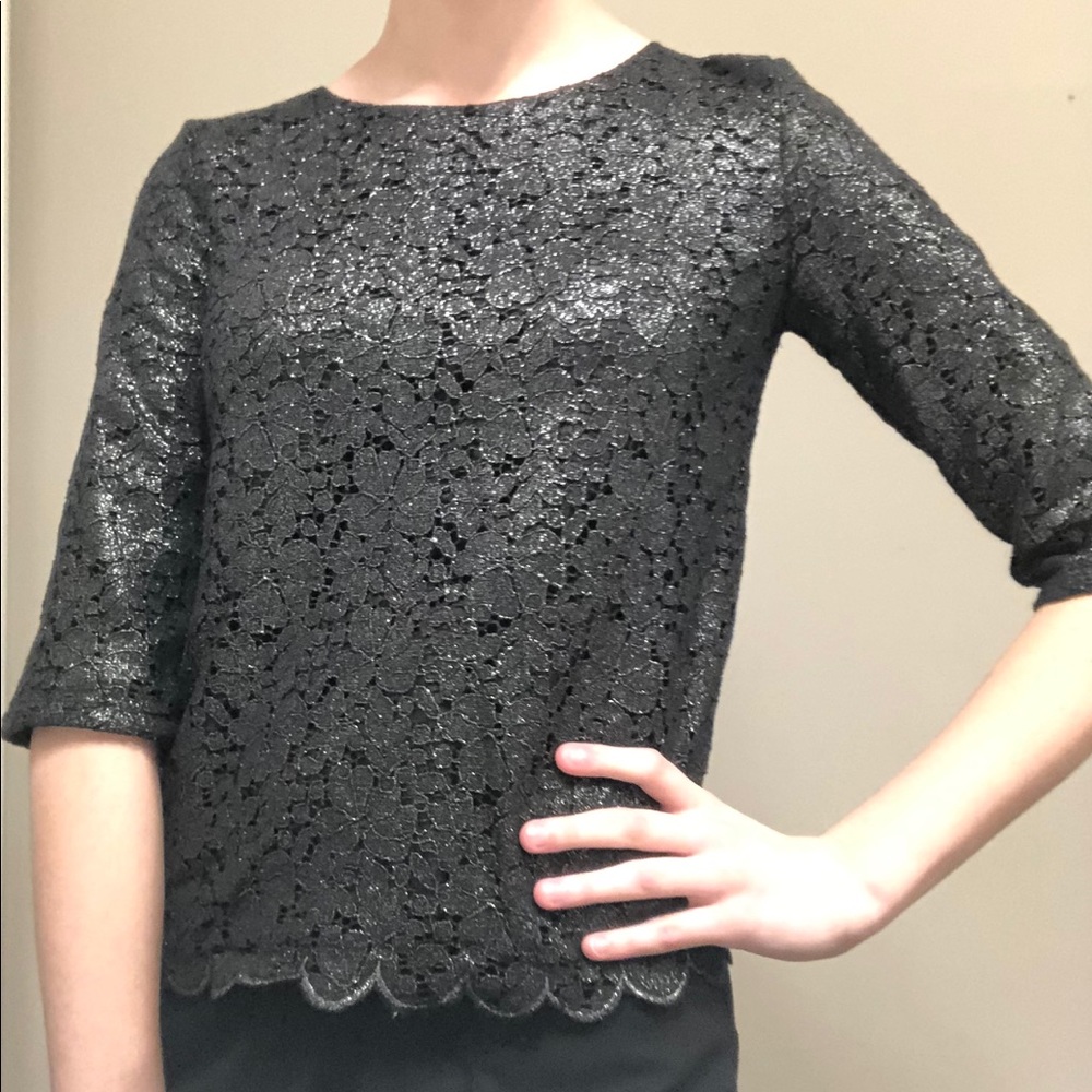 Shiny Black Lace Formal Top